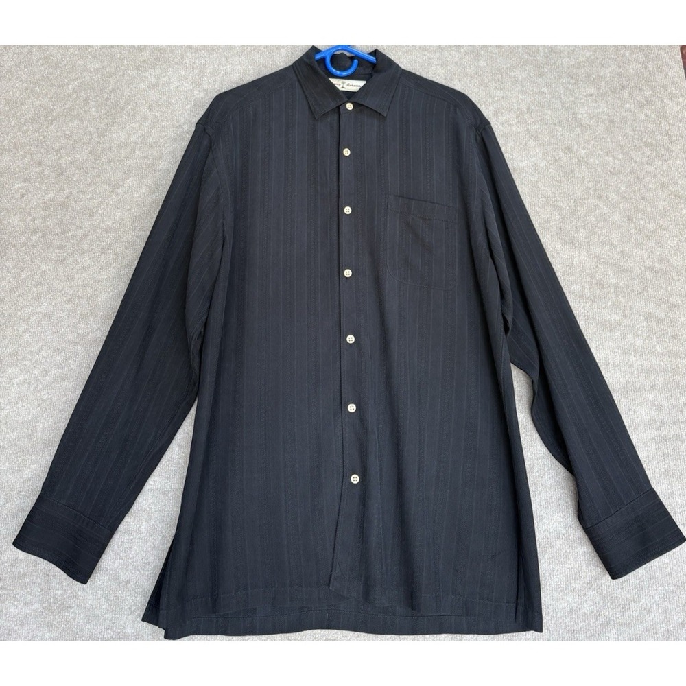 Tommy Bahama Shirt Men's Med 100% Silk Black Tango Long Sleeve Big Tall GUC